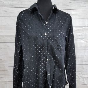 Black with white polka dots button down
